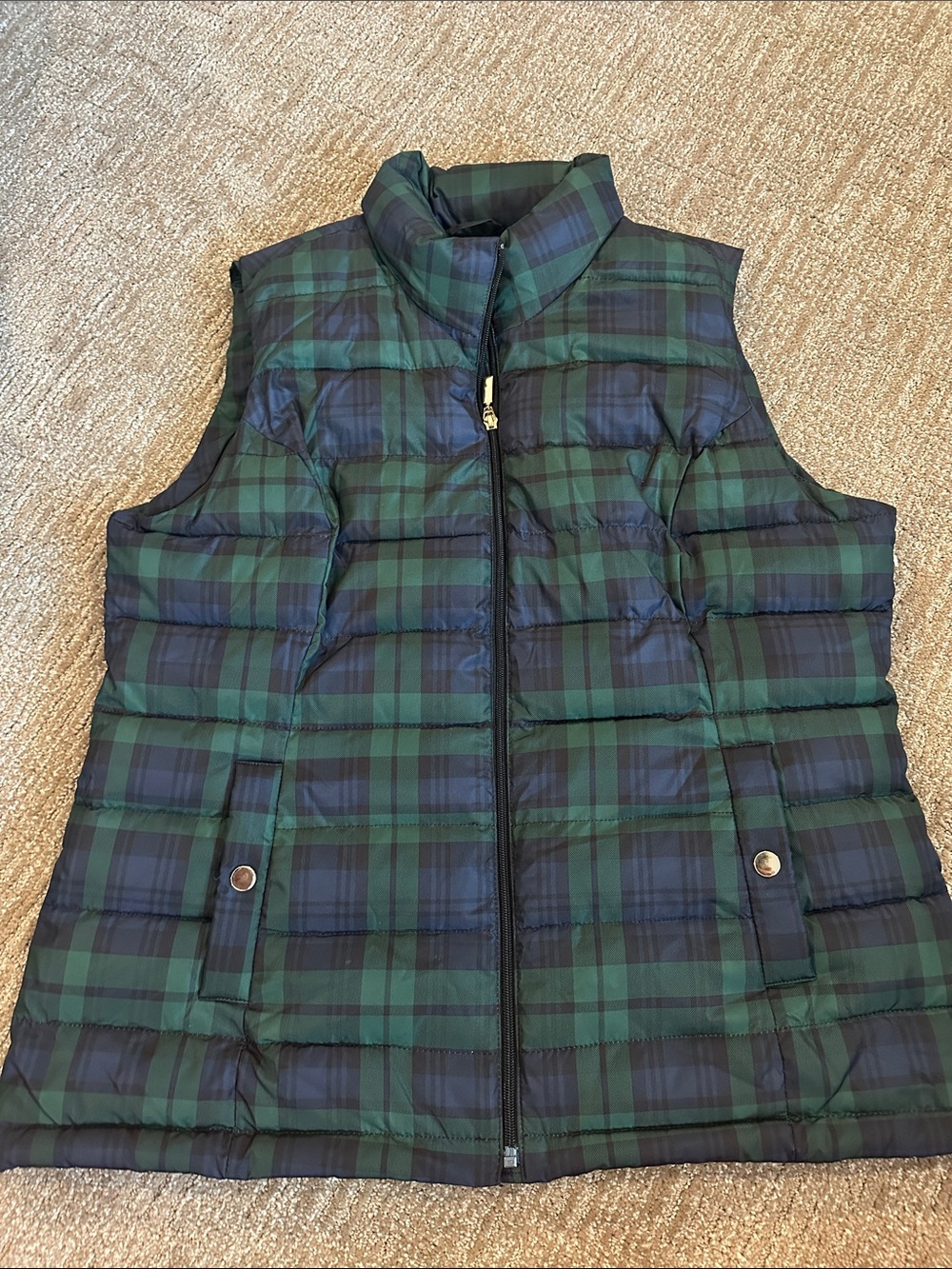 Charter Club Green and Navy Plaid Quilted Vest